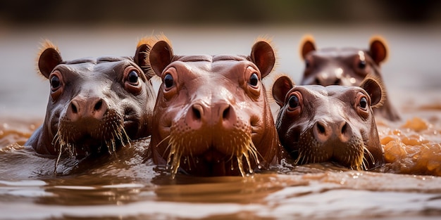Een kudde nijlpaarden Hippopotamus amphibius huddelen zich samen in Kenia