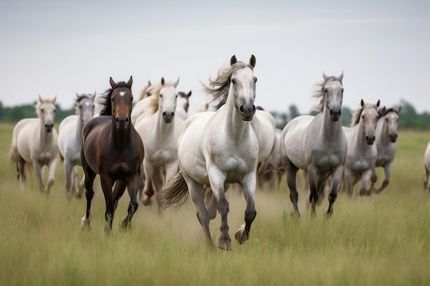 Een kudde paarden galoppeert in een veld dat staat voor vrijheid en schoonheid