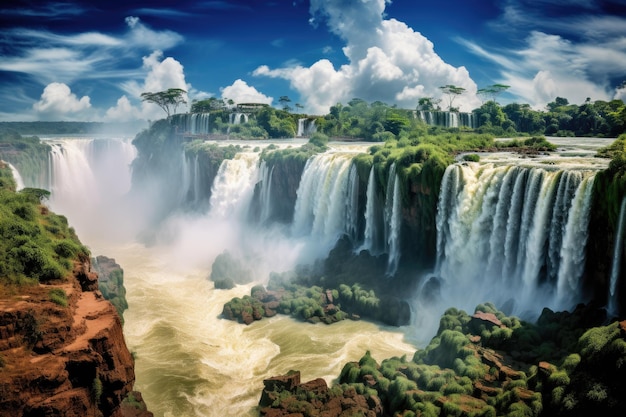 Een kunstwerk met een verbluffende waterval in het midden van een stromende rivier De Iguazu-watervallen in Brazilië