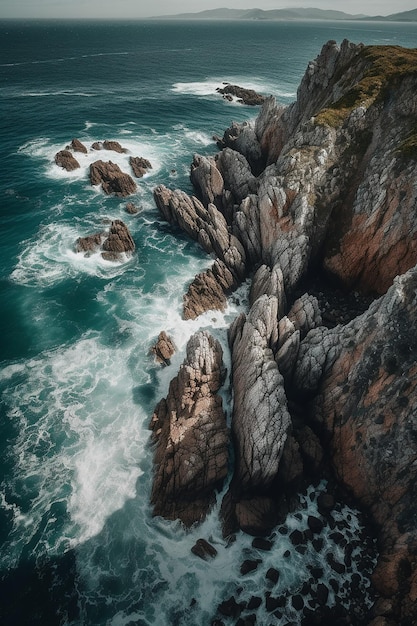 Een kust met rotsen en de zee