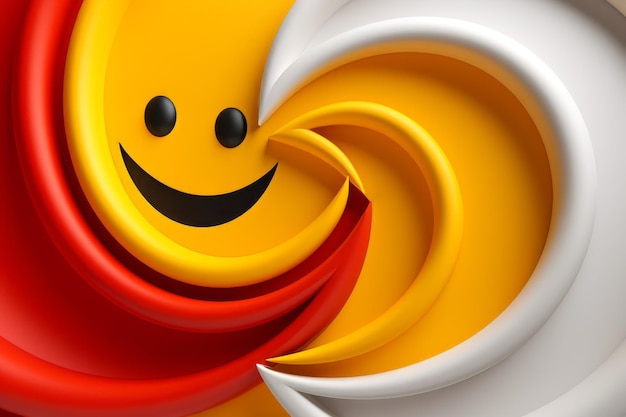 Foto een lachend gezicht met een rode, gele en witte werveling