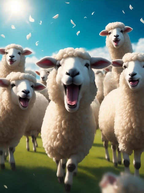 Een lachende grappige gelukkige schapen Generatieve AI Illustratie