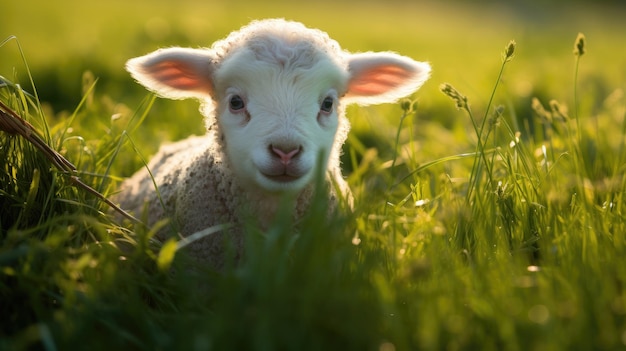 Foto een lam op groen gras.