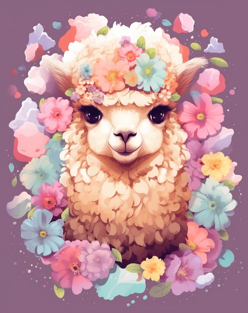 Een lama met bloemen op zijn kop