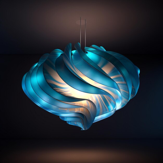 een lamp met blauwe en gele lijnen en een blauw licht