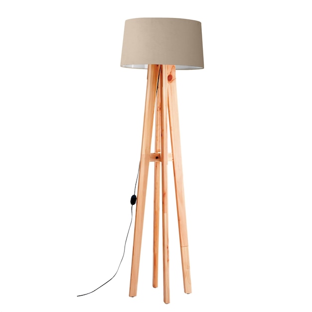 Een lamp met een beige kap en een beige kap.