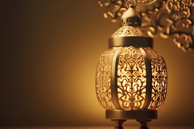 Een lamp met een gouden achtergrond en het woord ramadan erop