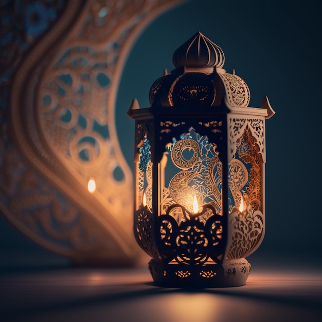 Foto een lamp met het woord ramadan erop