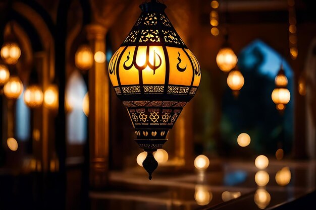 Een lamp met het woord ramadan erop.