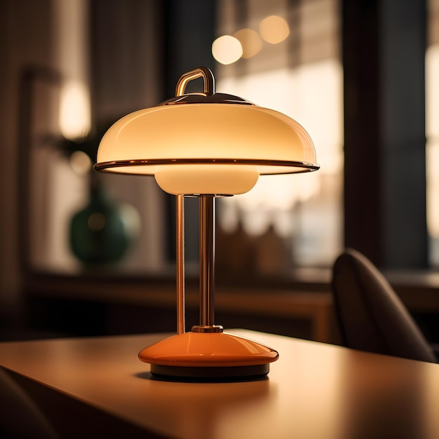 Een lamp op een tafel in een donkere kamer