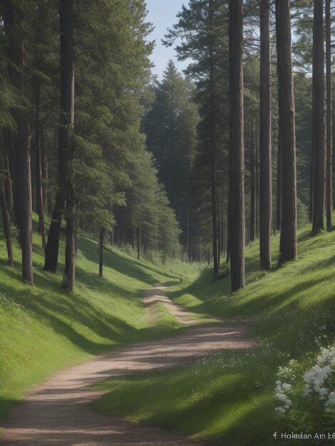 Een landelijke weg door een bos.