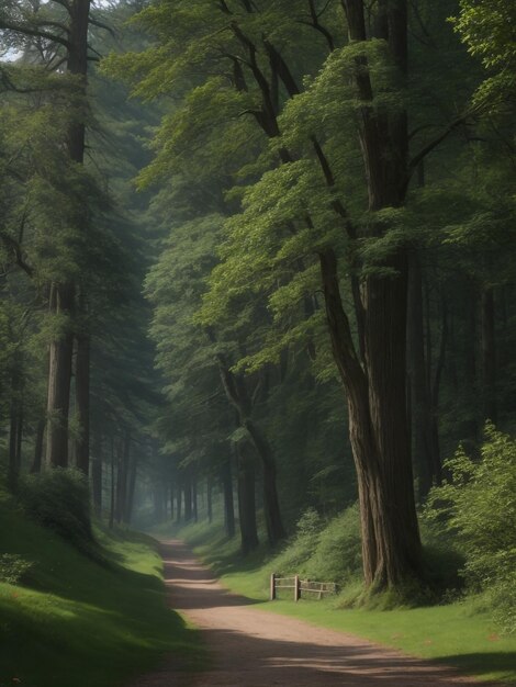 Een landelijke weg door een bos.