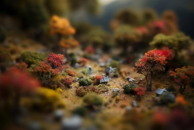 een landschap magische florest met een tiltshift lens effect