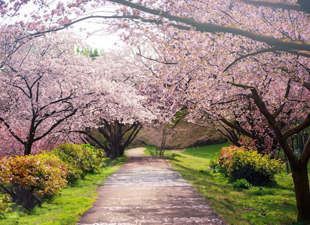 een landschap van kersebloesembomen