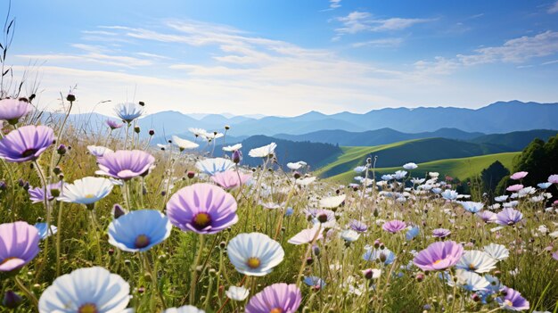 Foto een landschap van prachtige wilde bloemen