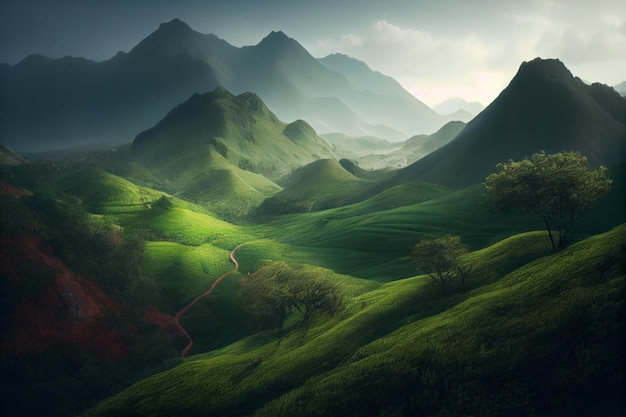 Een landschapsmening van groene bergketen