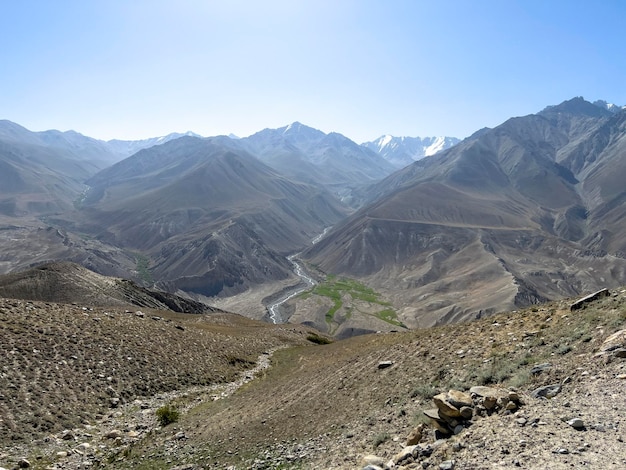 Een lange rivier steekt de grens met Afghanistan over