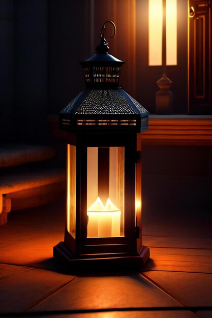 een lantaarn bovenop een houten vloer