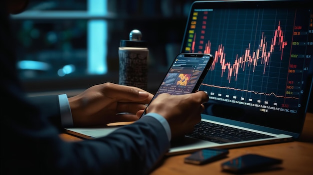 Een laptop en telefoon gebruiken om de handel in Generatieve Ai te controleren