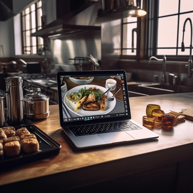 een laptop met een afbeelding van een kom eten erop