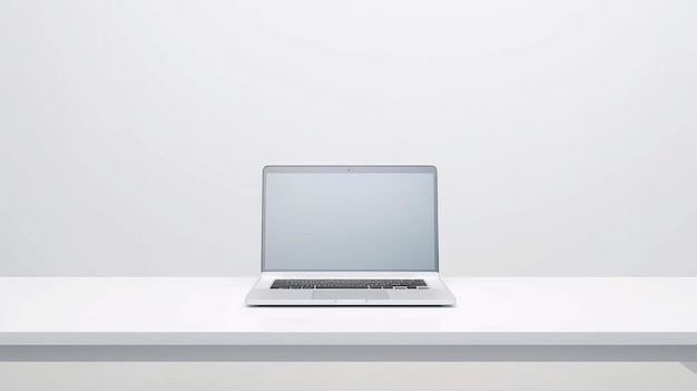 Een laptop met een leeg scherm dat een gevoel van minimalistische professionaliteit uitstraalt dat door AI is gegenereerd