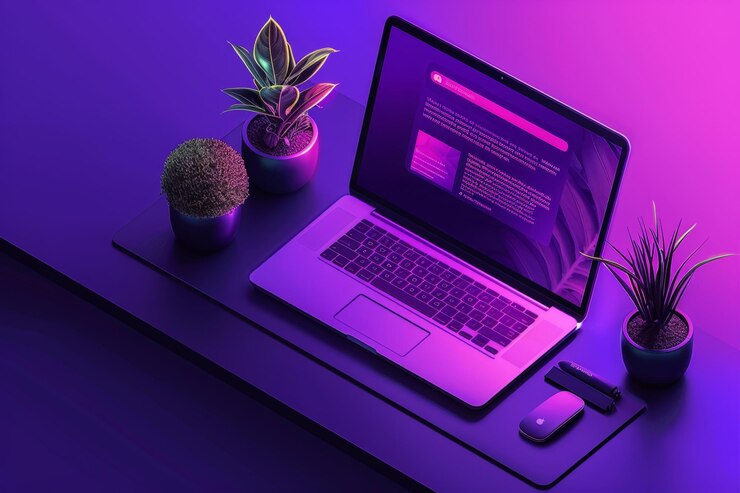 Foto een laptop met een plant op het scherm en een plant op de tafel
