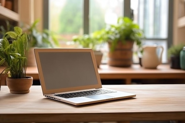 een laptop met een plant op het scherm