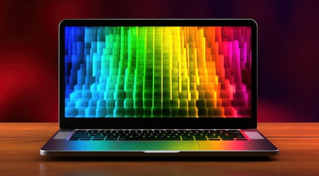 Een laptop met een regenboogscherm erop