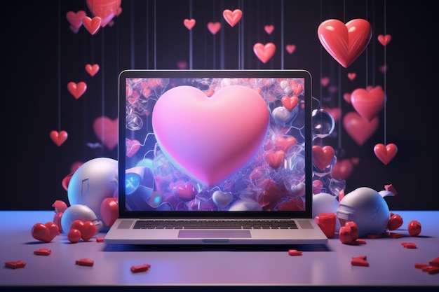 Foto een laptop scherm met een hart symbool in het midden symboliserend liefde of genegenheid het hart icoon