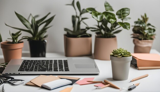 een laptop zit naast een laptop en een boek dat zegt potplanten