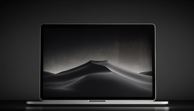 Een laptopscherm met daarop een woestijntafereel.