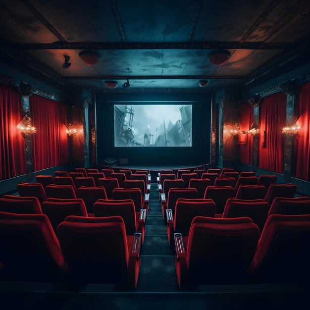 een leeg auditorium in een theater of bioscoop rijen stoelen zonder mensen een chique interieur