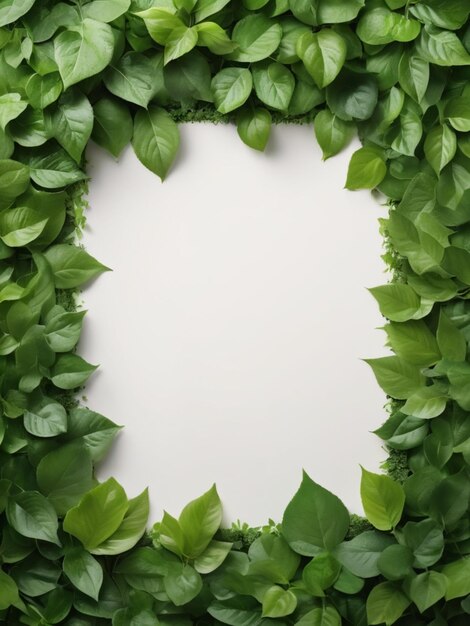Foto een leeg doek omringd door verse groene bladeren