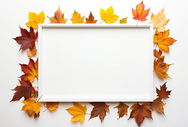 een leeg frame met esdoornbladeren en herfst in de stijl van minimalistisch modernisme