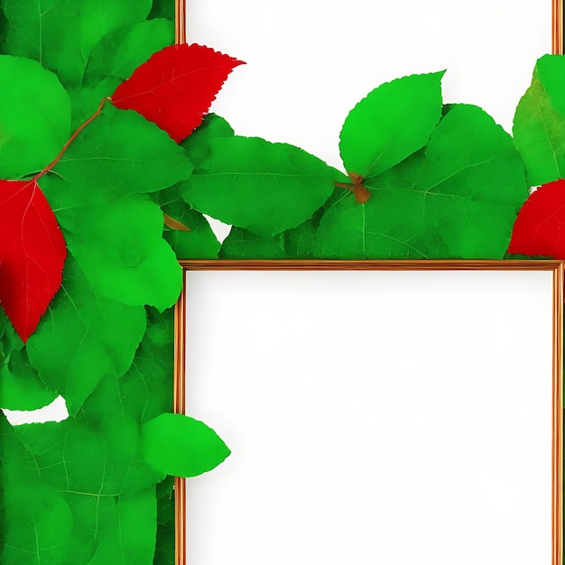 Foto een leeg frame met groene bladeren en een rood frame