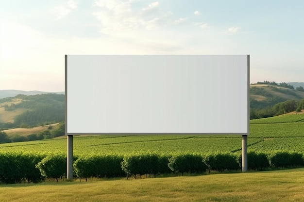 een leeg reclamebord in het midden van een veld