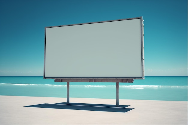 Een leeg reclamebord op een strand