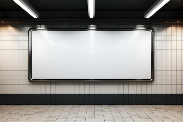 Een leeg wit bord in een metrostation