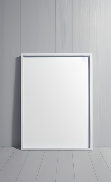 Een leeg wit fotolijstje tegen een grijze muur