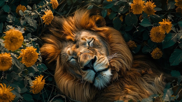 Een leeuw die rust in het groene veld Generatieve Ai