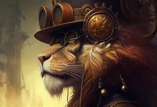 Een leeuw in een hoed en bril
