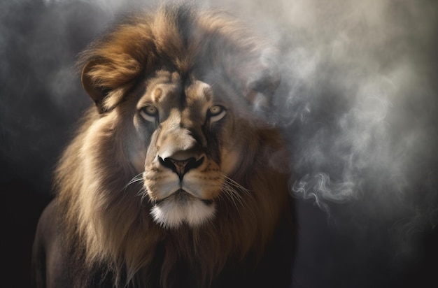 Een leeuw in rook met een hemd erop