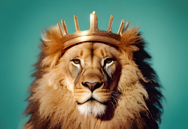 Een leeuw met een kroon op zijn hoofd