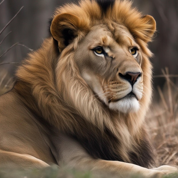 Een leeuwengezicht op de achtergrond van de jungle.
