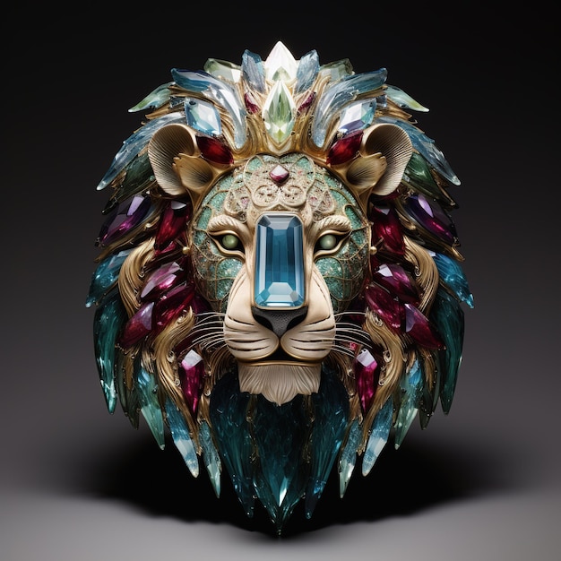 Een leeuwenhoofd gemaakt van prachtige edelstenen Dieren in het wild Decoraties Illustratie Generatieve AI