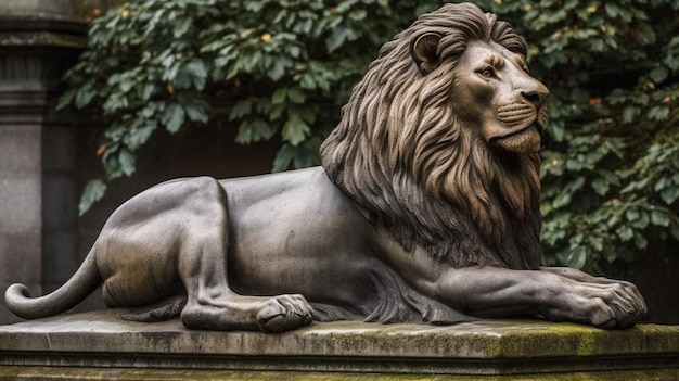 Een leeuwenstandbeeld op een voetstuk in de stad Londen.