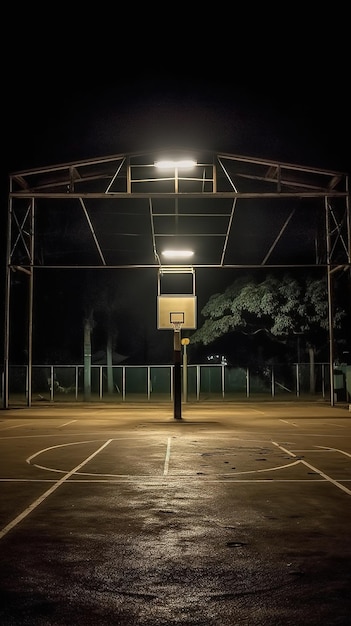 Foto een lege basketbalbaan 's nachts