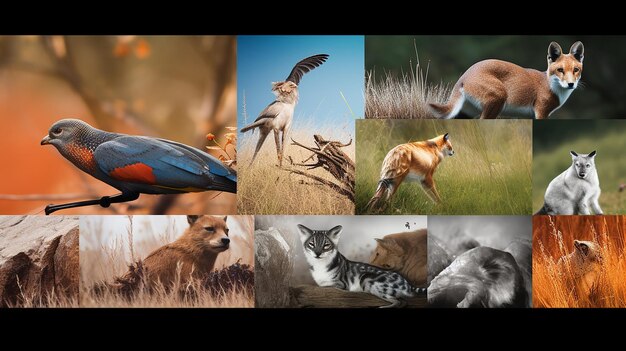 Een lege fotocollage die de diversiteit van natuurfotografie toont