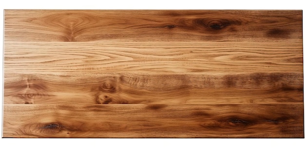 een lege houten tafel op een witte achtergrond