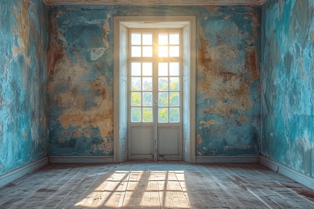 Een lege kamer met een geschilderde muur Het interieur van een kamer met onvoltooide reparaties